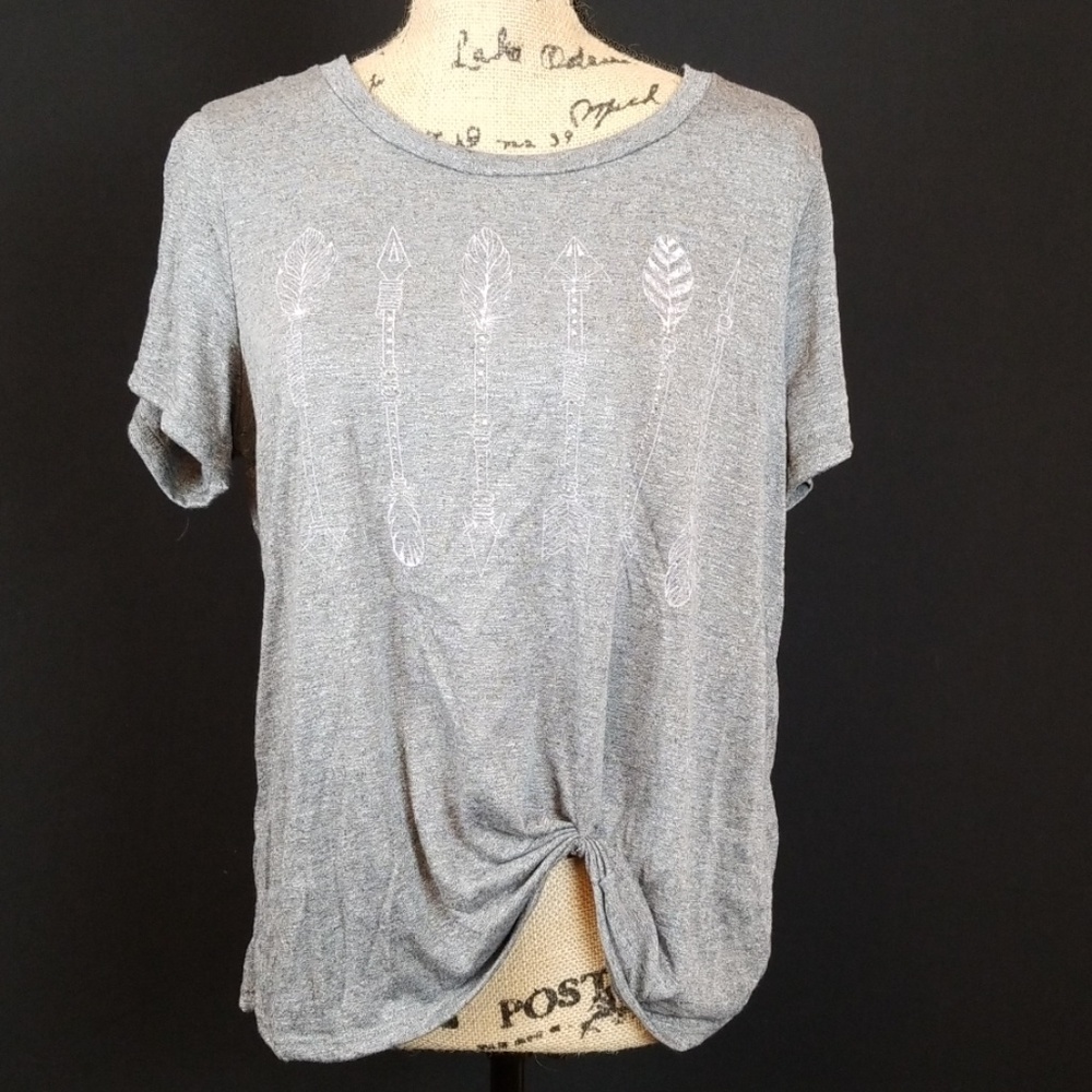 Lavish gray arrow bling knotted hip tee shirt I137